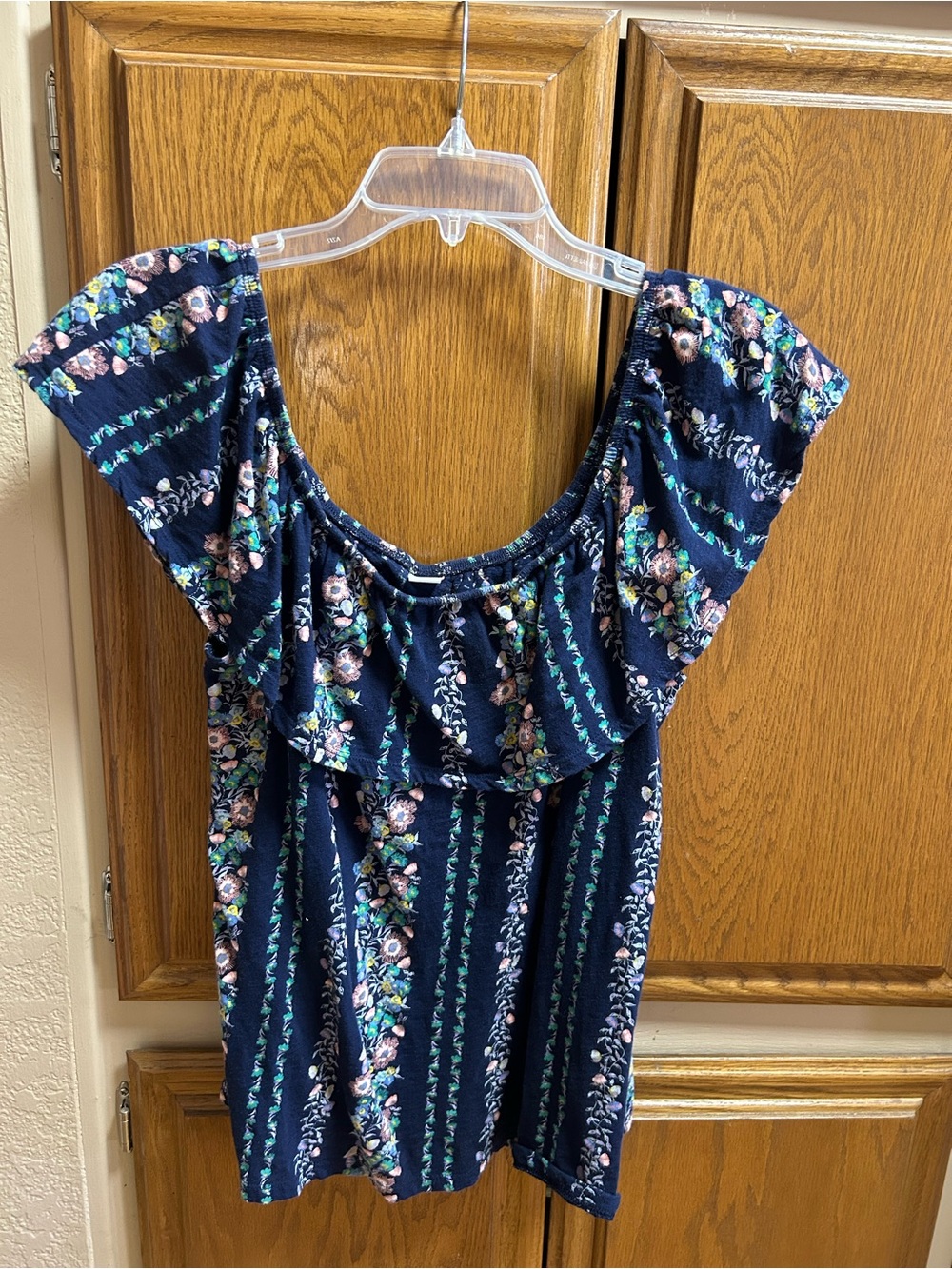 Navy Floral Off-Shoulder Blouse